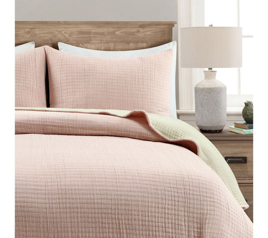 Solid Kantha Pick Stitch Yarn Dyed 3Pc King Quilt Set