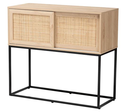Amelia Wood and Natural Rattan Sideboard Buffet