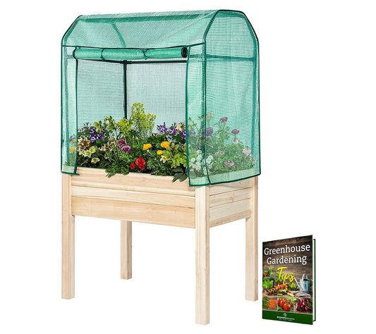 Backyard Expressions Elevated Wood Gardening Be d w/ Greenhous