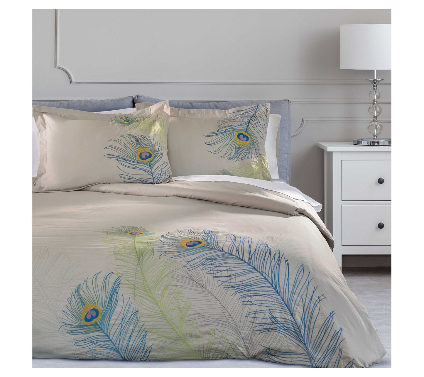 Superior 3-Piece Peacock Cotton Duvet Cover Set, Full/Queen