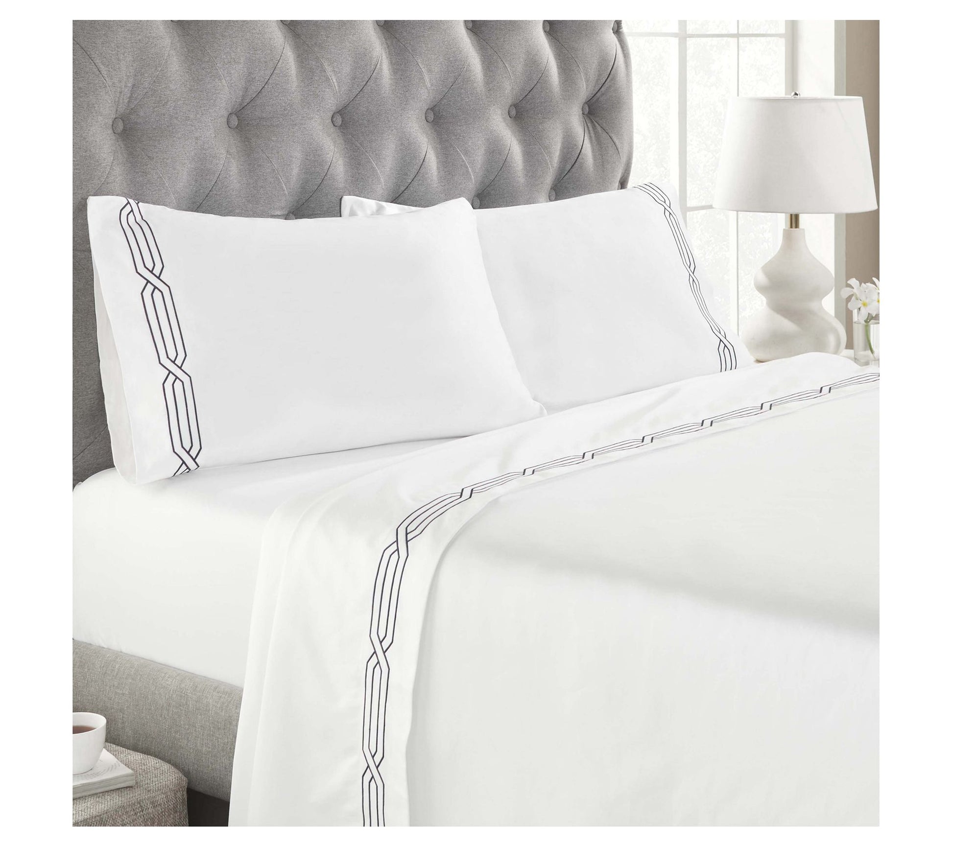 Superior Egyptian Cotton 1200TC Embroidered Sheet Set, Queen