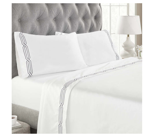 Superior Egyptian Cotton 1200TC Embroidered Sheet Set, Queen