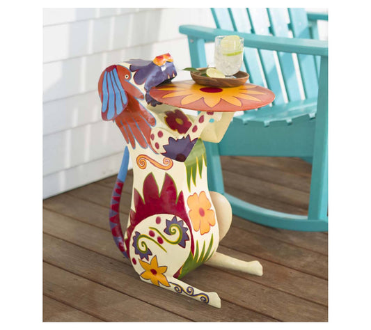 Evergreen Colorful Folk Art Metal Dog Side Table