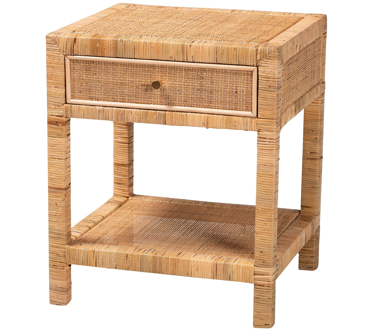 Baxton Studio Adelia Natural Rattan and Wood Nightstand