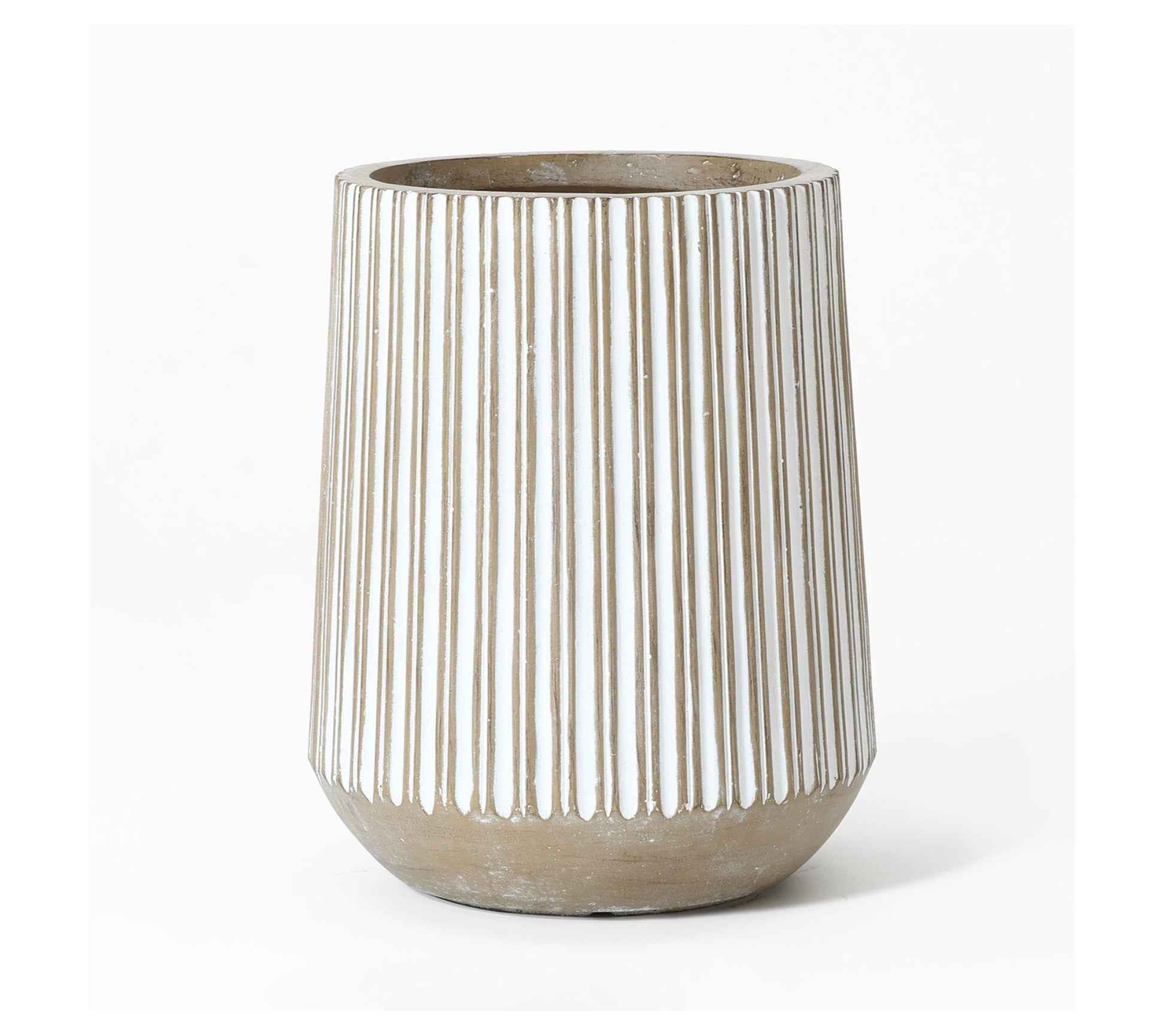 LuxenHome 17.1" Round Brown and White Striped MgO Planter