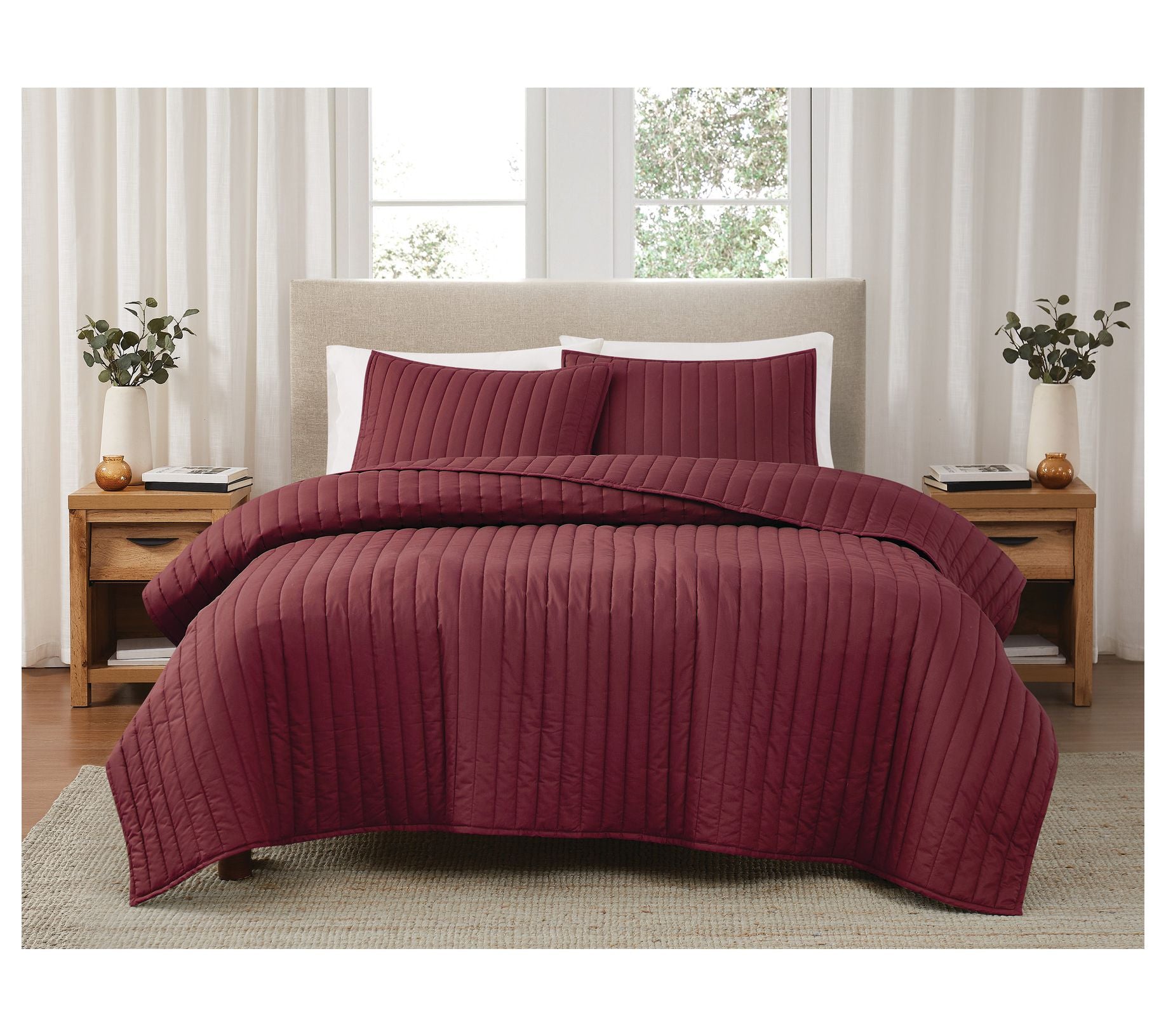 Brooklyn Loom Solid Cotton Percale King 3 Piece Quilt Set
