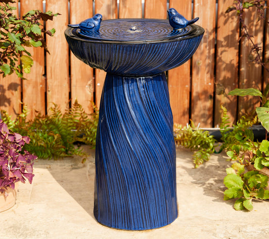 Glitzhome 25" LED Twisting Textured Birdbath Outdoor Fountain