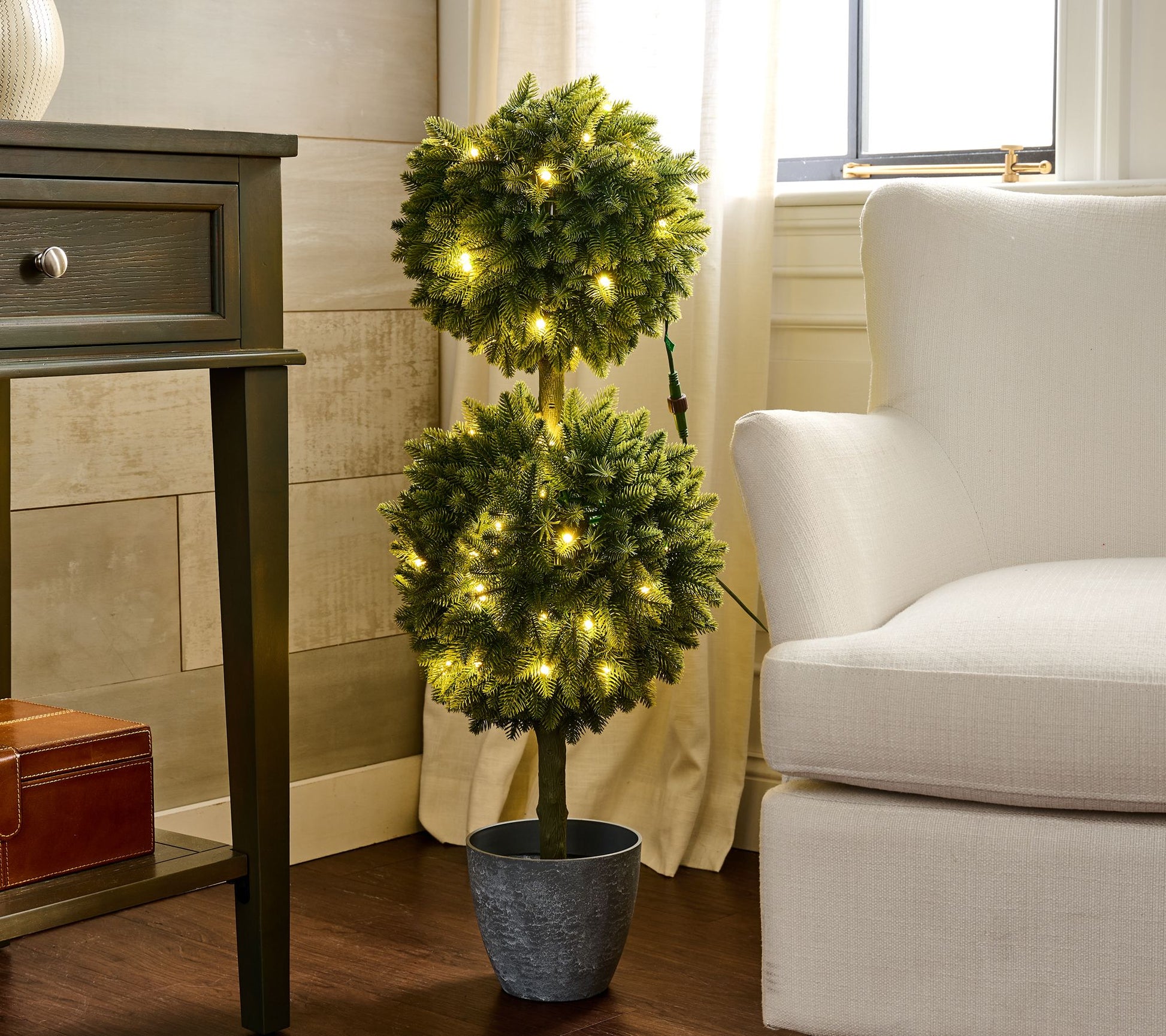 Bethlehem Lights 36" Color Prism 2-Sphere Boxwood Topiary