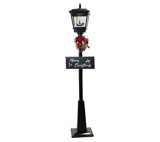 Christmas Time 71" Musical Snowy Street Lamp with Sign